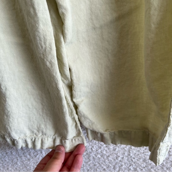 Zara Girls Linen Relaxed Elastic Waist Pleated Kids Pants Yellow Green Size 6 - Picture 6 of 9